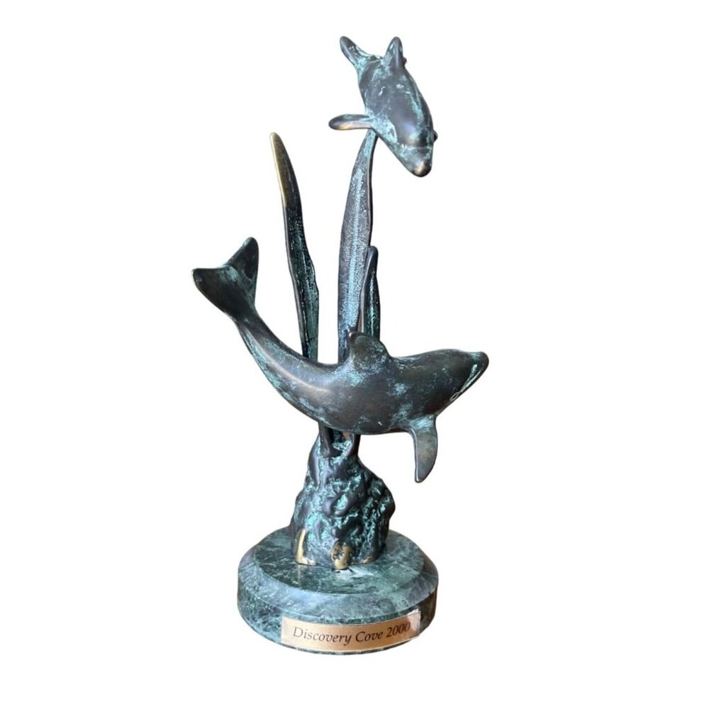 Discovery Cove 2000 SPI Gallery Metal 2 Dolphins Statue Sculpture 8" tall